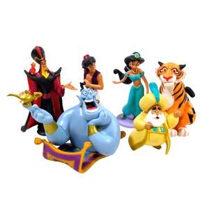 Disney PVC Figure Cake Top Lot 7 Aladdin Jasmine Genie Jafar Sultan Rajah Carpet
